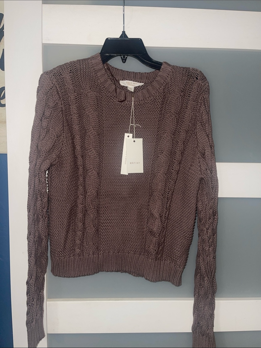 Classic Cable Crewneck Sweater in Brown